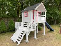 domek drewniany dla dzieci, huśtawka, plac zabaw