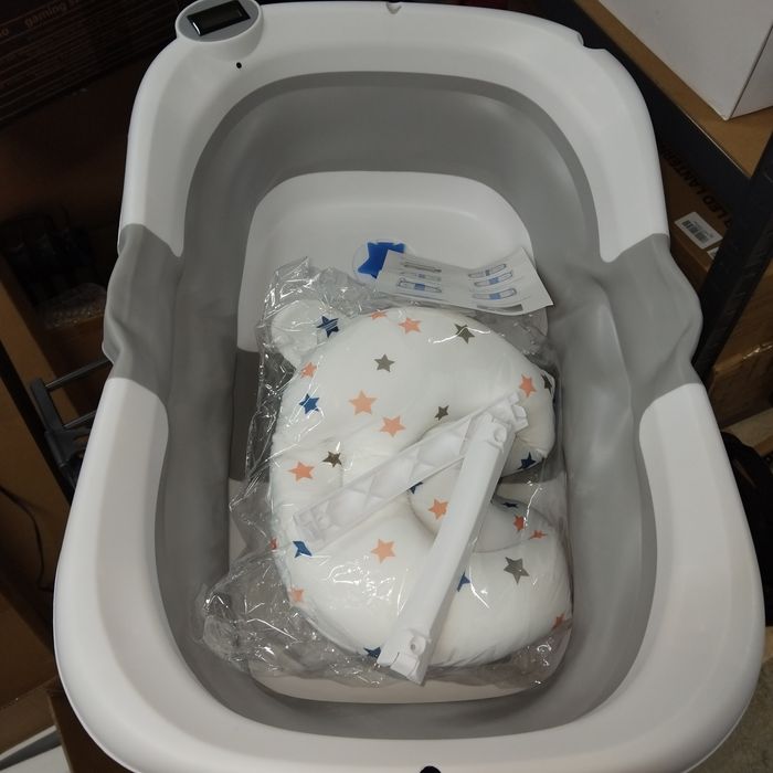 Складна ванночка дитяча з подушкою і термометром Ola сіра