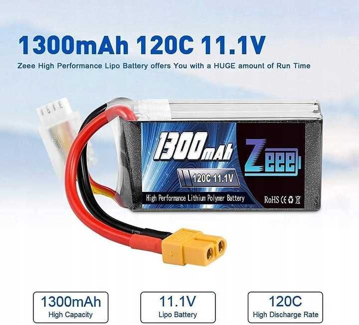 2 X Bateria Lipo Zeee 3S 1300mAh 11.1V 120C RC Bateria z XT60 [2359]