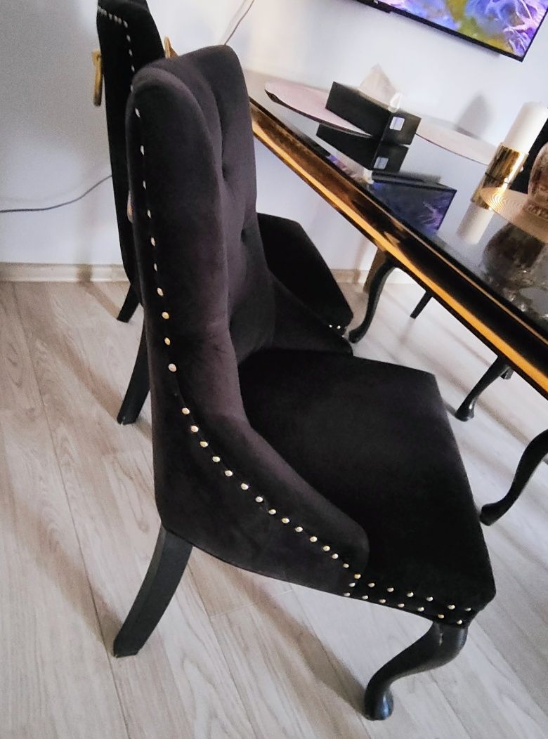 Stół i  krzesła Glamour czarno złote nogi 180/110