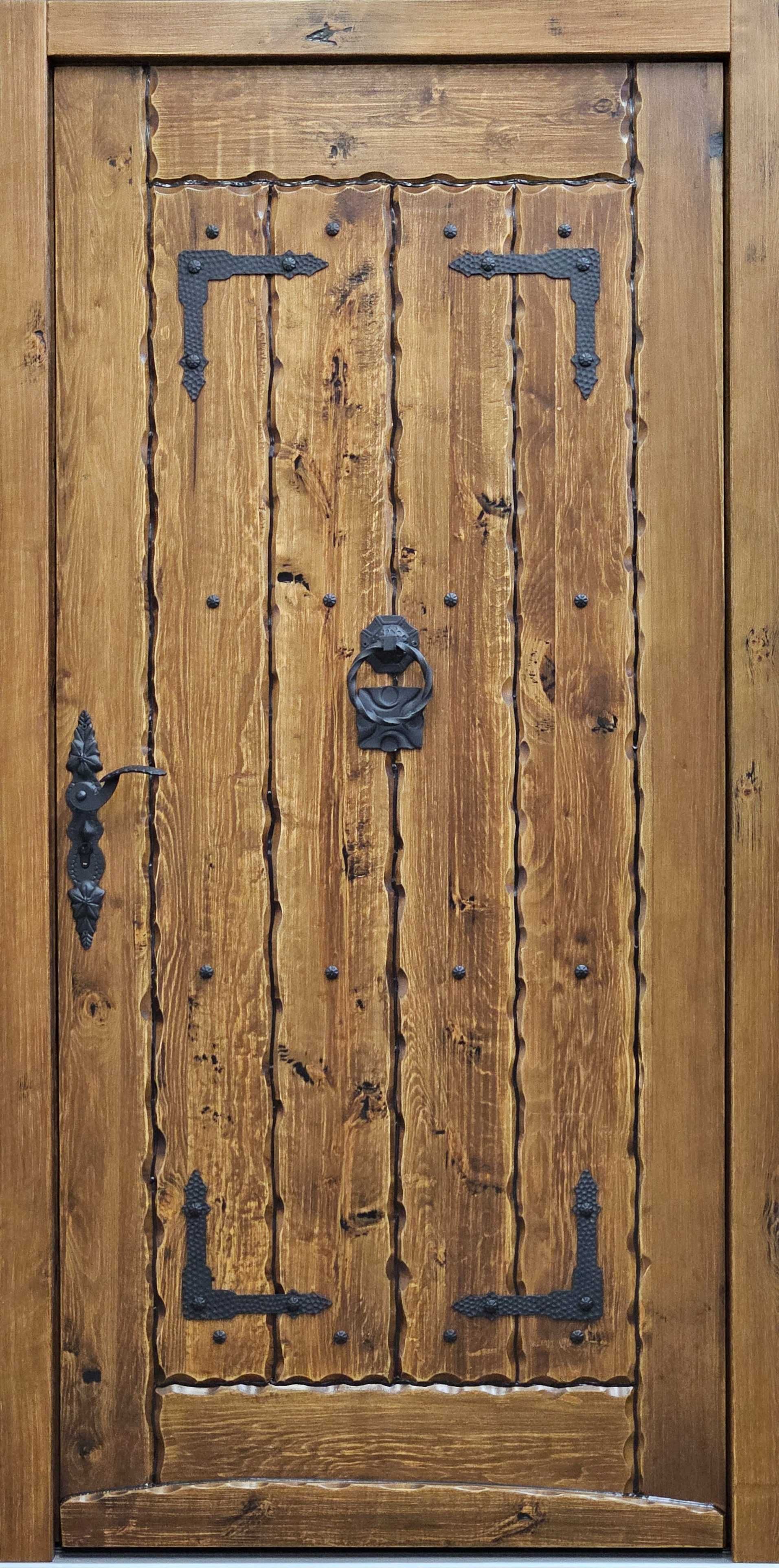 Drzwi zewnętrzne góralskie retro chata kołatka nity orzech lewe GOTOWE