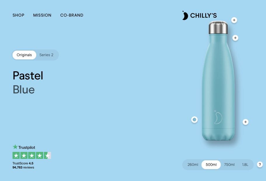 Garrafa de água reutilizável CHILLY's azul pastel