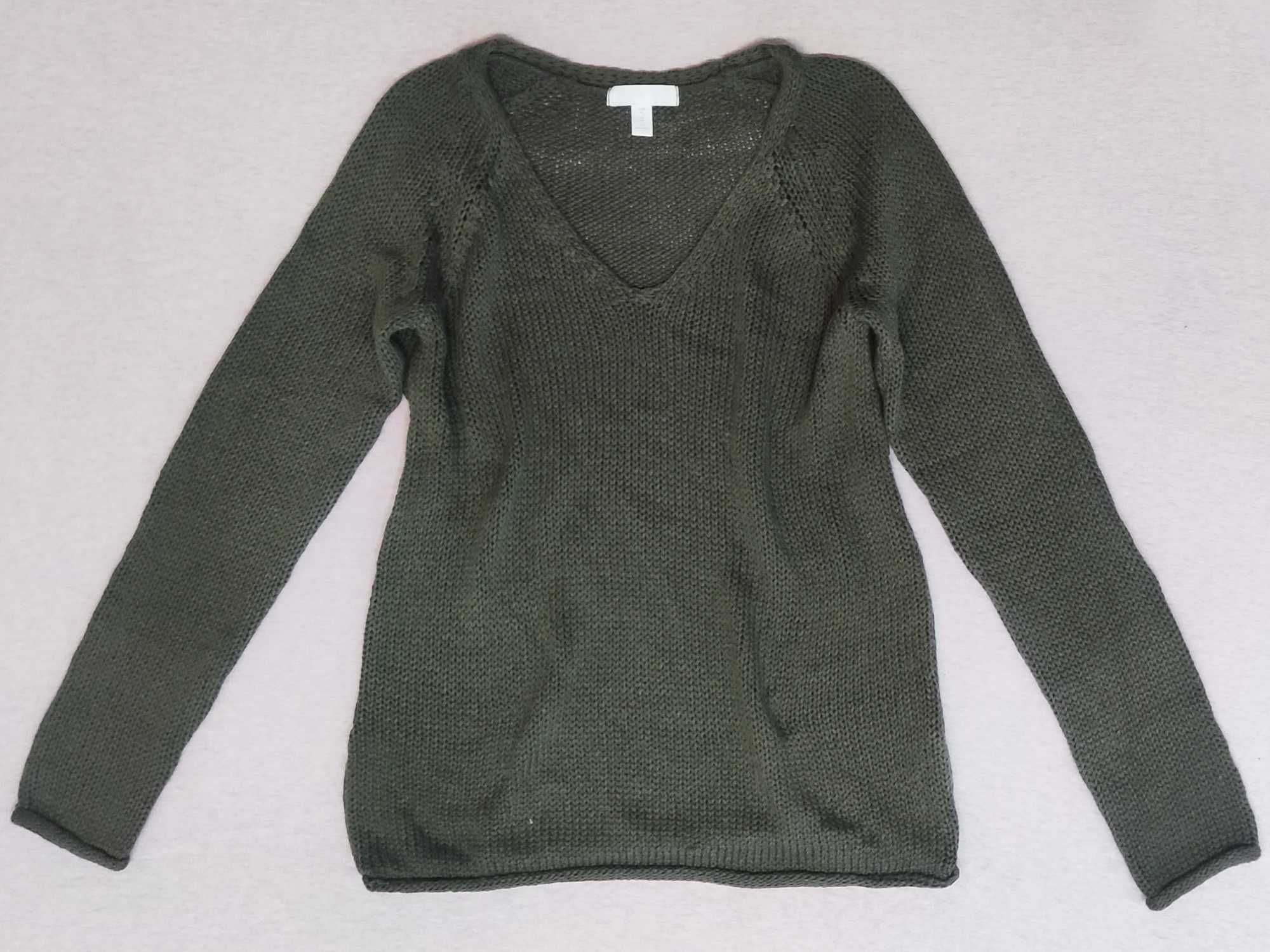 H&M Super Sweter XS pulower khaki zielony oliwkowy długi rękaw 34