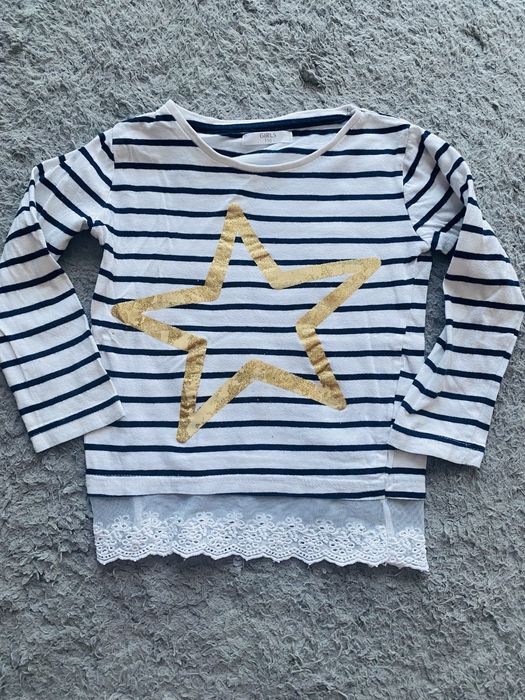 Longsleeve bluzka w paski gwiazdka koronka