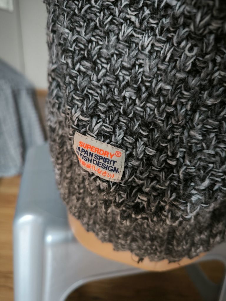 Superdry sweter męski XL szary melanż Akryl ciepły zimowy