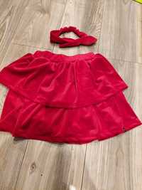Czerwona welurowa spódnica z opaską