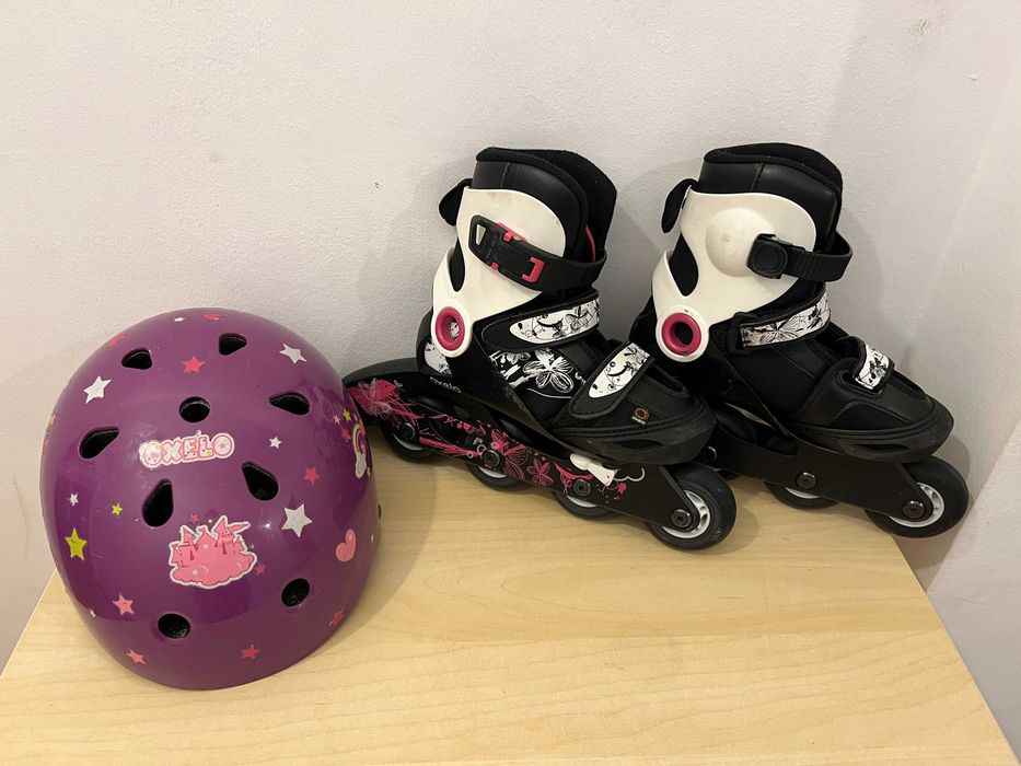 Patins em Linha - Branco/Preto (Tam 30/32) com Saco e Capacete