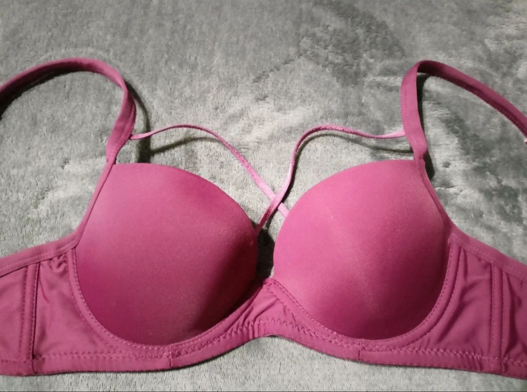 Bordowy stanik, biustonosz push up, rozmiar XS, 70A, nowy