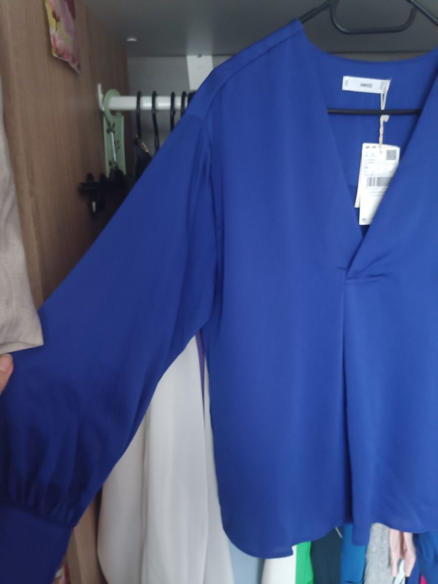 Mango rozmiar M 38 elegancka chabrowa bluzka koszula kobaltowa