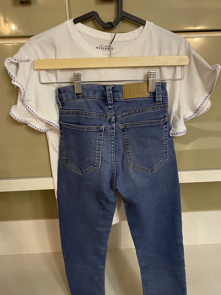 Spodnie jeansy dziewczęce, bluzka Reserved 146
