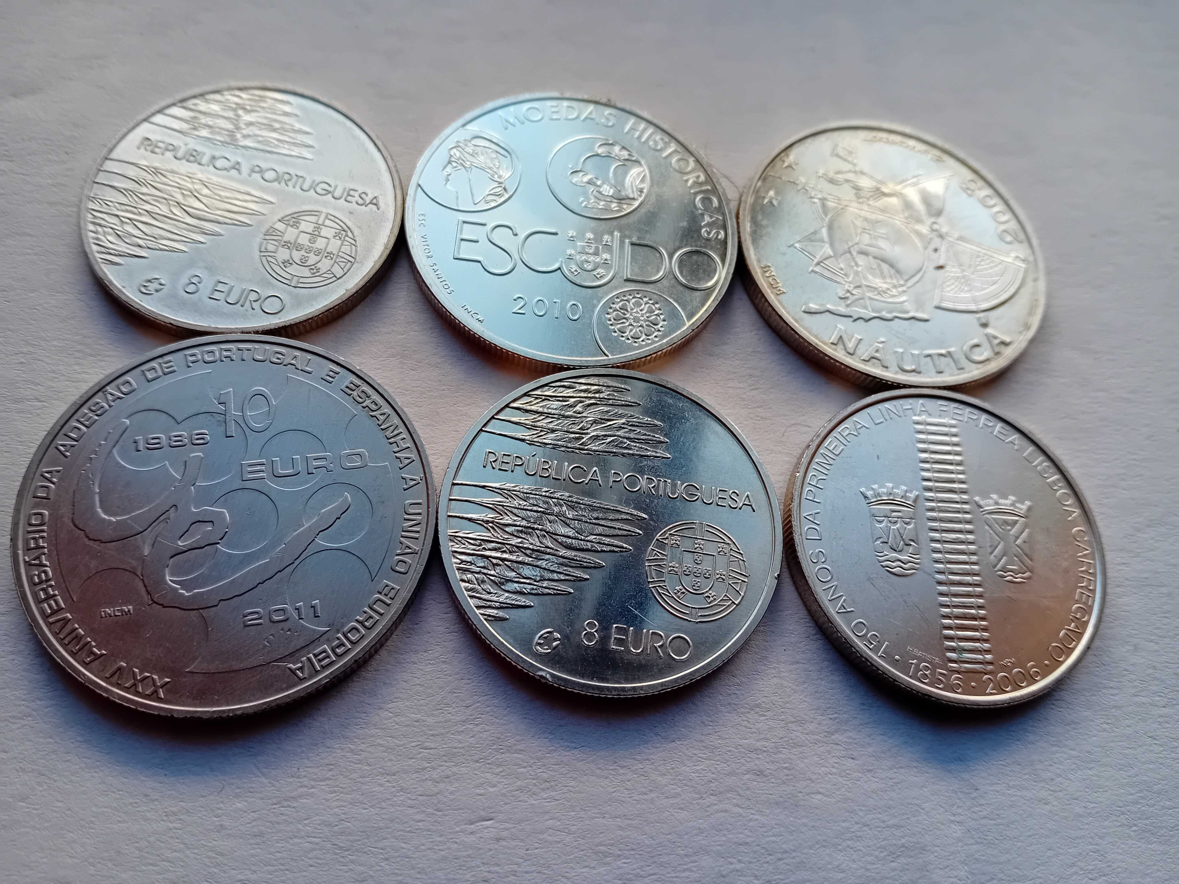 12 moedas de 8 e 10€ prata,  novas ver fotos