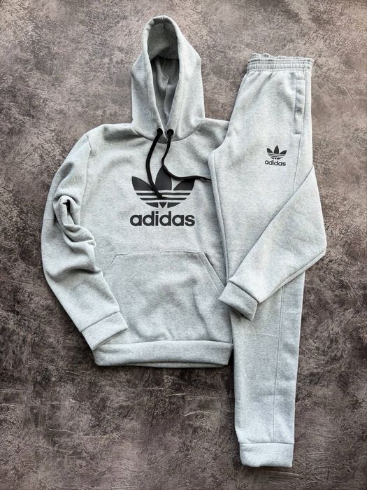 Костюм чоловічий теплий на флісі штани і худі Аді 2 кольори сірий/чорн