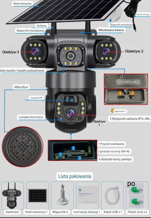 Kamera Solarna 15MP 4G na kartę SIM IP66 Obrotowa PTZ