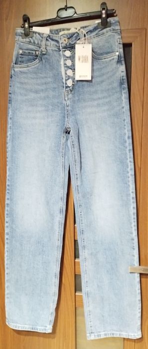 Szwedy jasnoniebieskie dżinsy damskie wysoki stan guziki M.sara XS