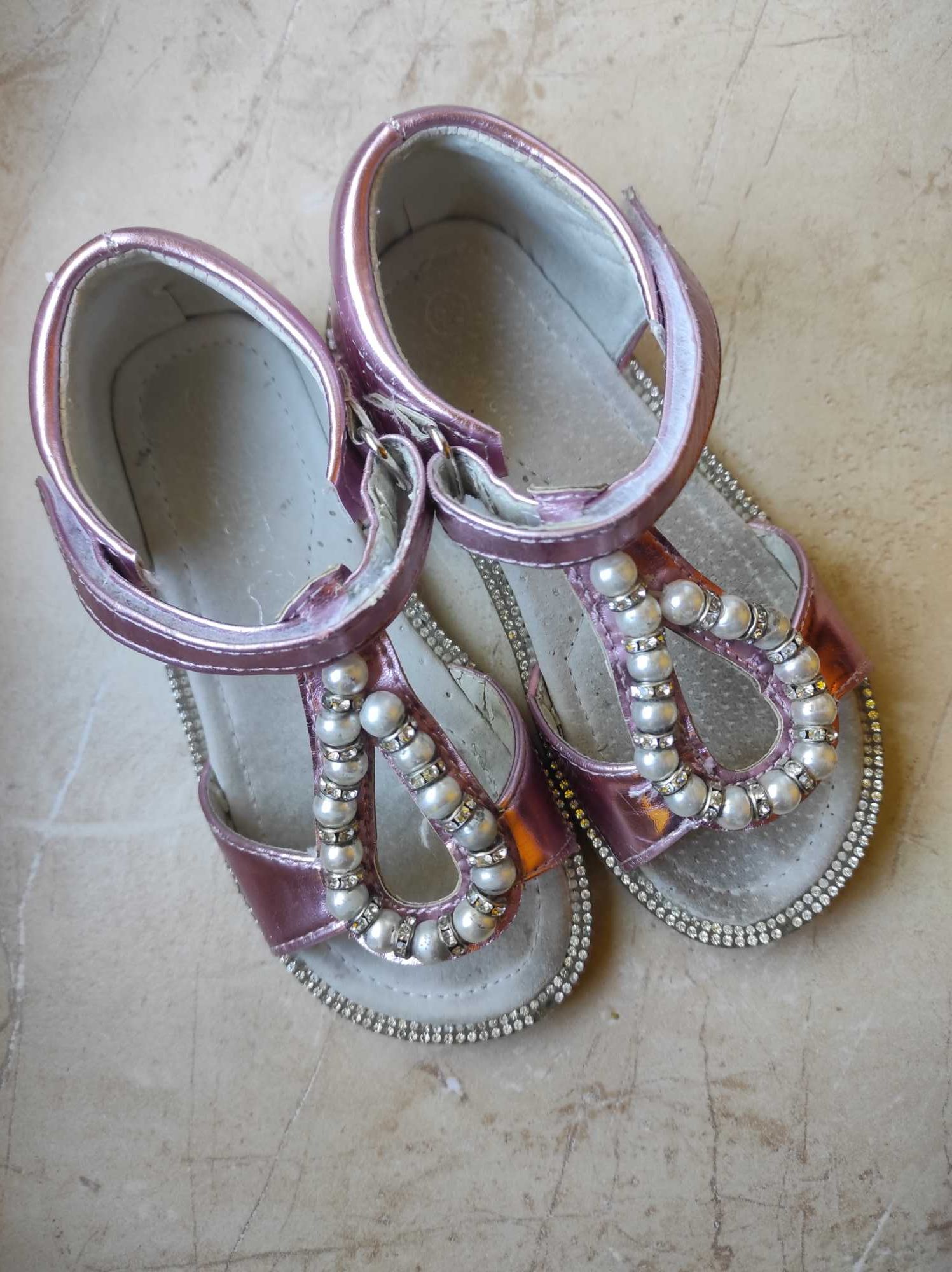 Sandały dziewczęce różowe że skórzaną wkładką Baletki buty uroczyste