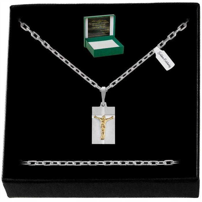 Srebrny Męski Łańcuszek Ankier + Medalik Jezus Pr. 925 + Grawer Dla Sy