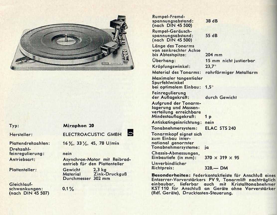 Elac Miraphon 20 - gira discos vintage