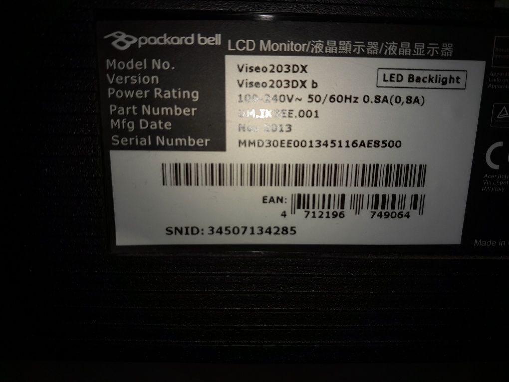 Monitor Packard Bell Viseo 203dx