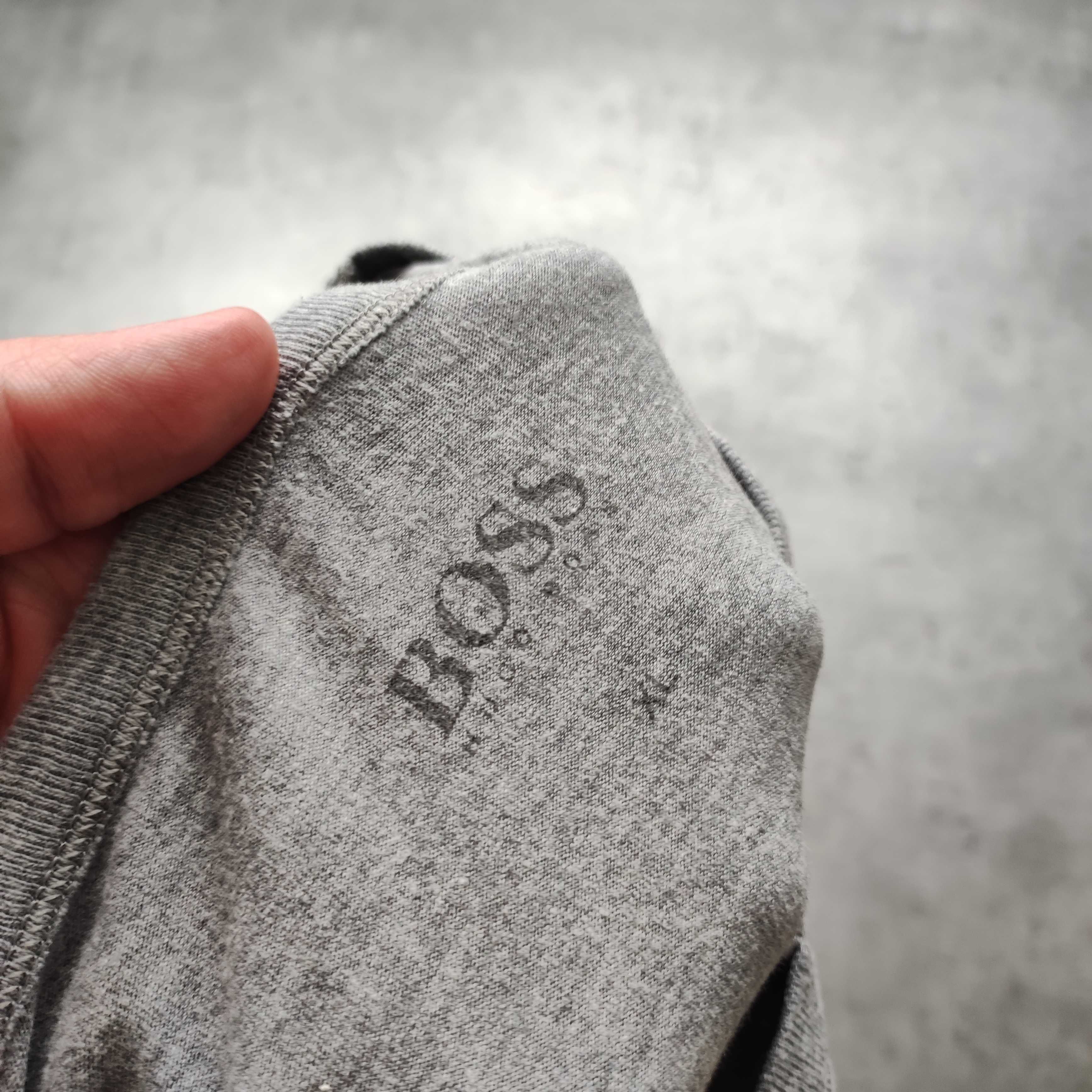 MĘSKA Koszulka Szara PREMIUM Bawełna Elegancka Kołnierzyk Hugo Boss