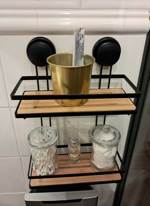 Półka Łazienkowa Ścienna Przyssawki Loft Czarna Bez Wiercenia