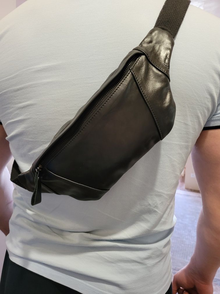 Чоловіча шкіряна сумка бананка, барсетка,сумка через плече