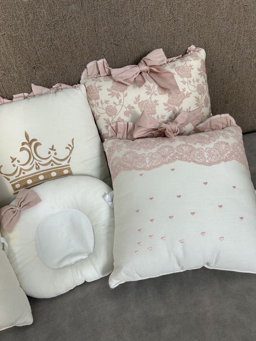 Бортики, подушки у дитяче ліжко , 7 шт+балдахін