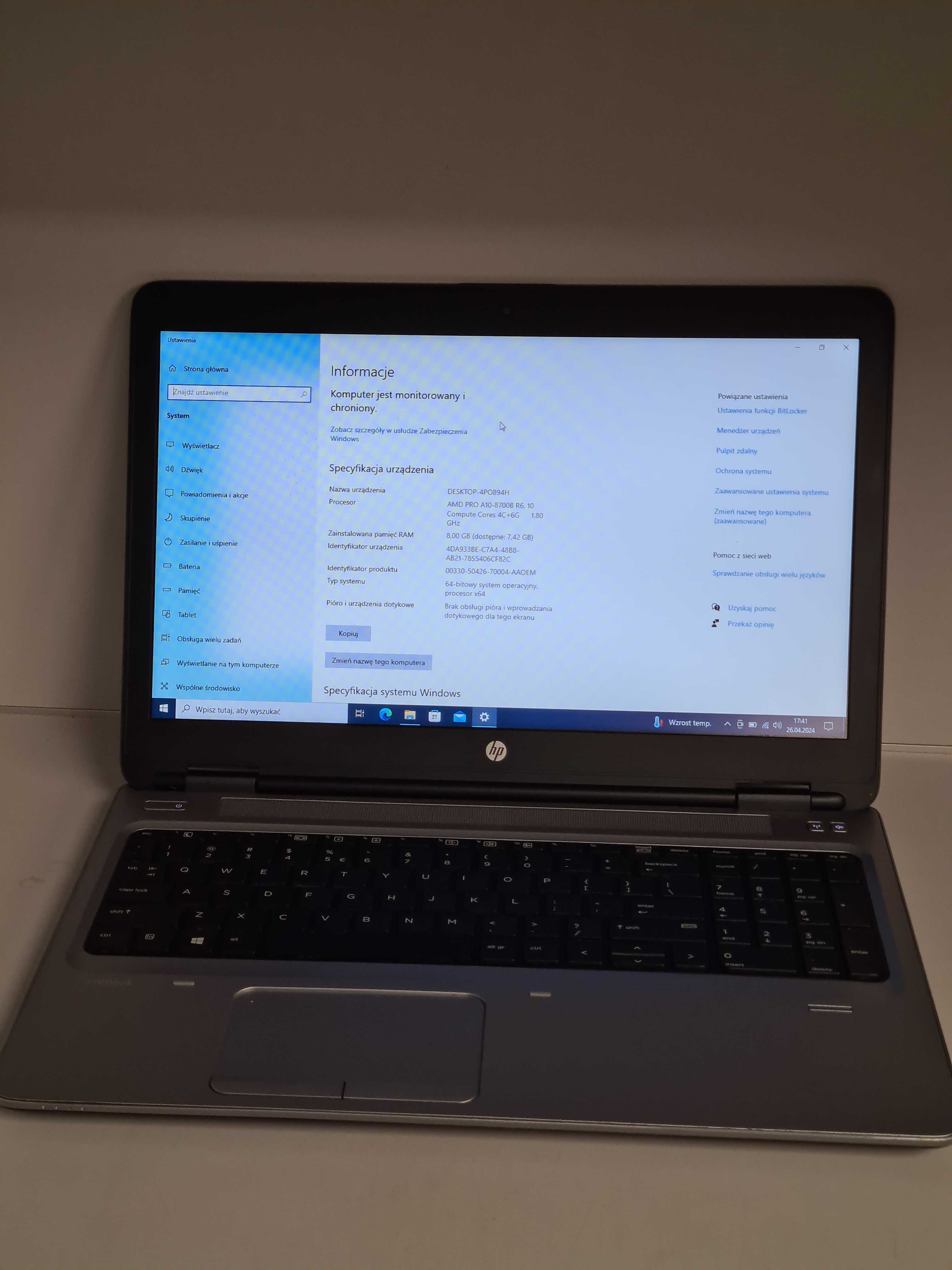 Laptop HP ProBook 655 G2 FHD A10-8700B 8GB 256 GB SSD Windows 10