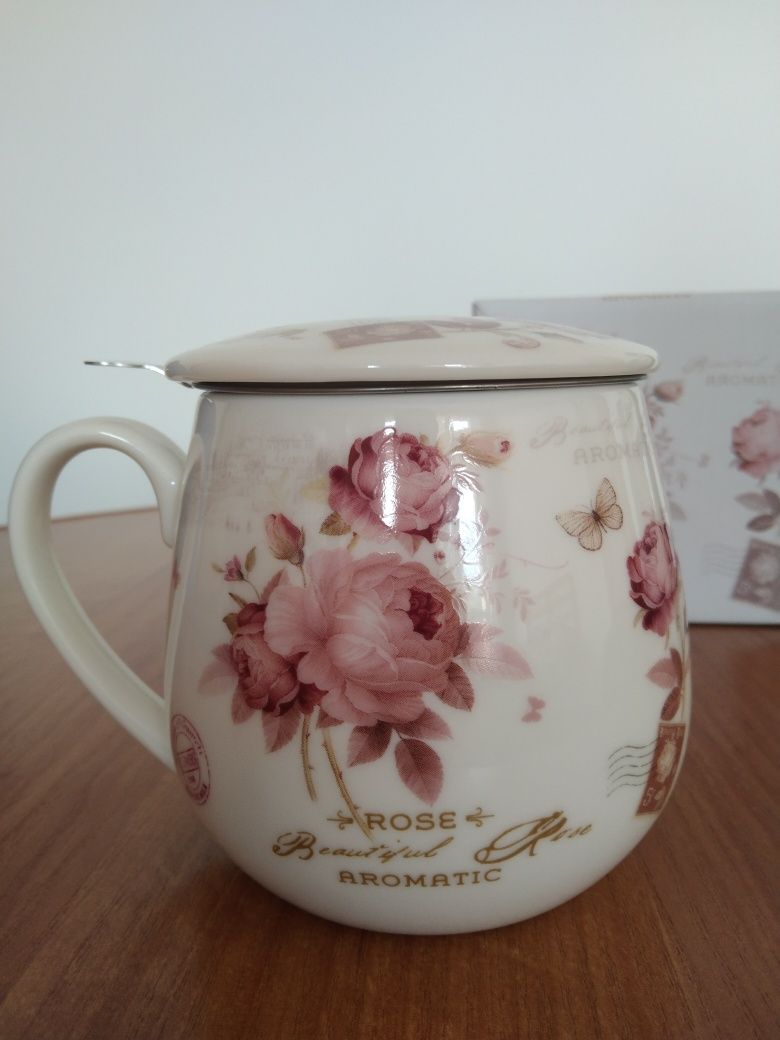 Zaparzacz herbaty kubek secesja rose + herbata Kraków i okolice