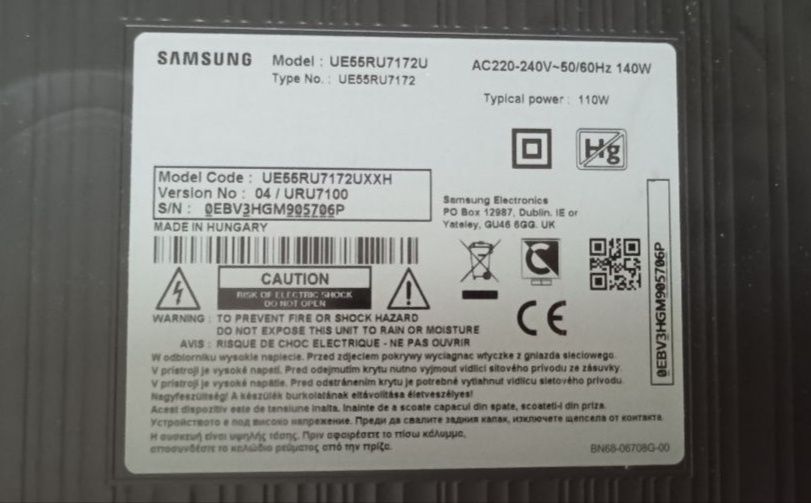 Samsung 55ru7172 uszkodzona matryca