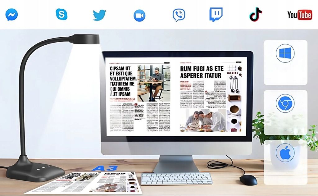 Skaner USB 5MP z LED Do Dokumentów Do A3 Internetowy Składany