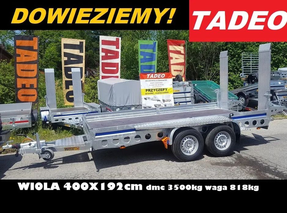 Wiola B3540 392x192 poszerzona pod koparkę, wozidło  pod koparkę, wozidło, 392×192 3500kg DMC + koło zapasowe