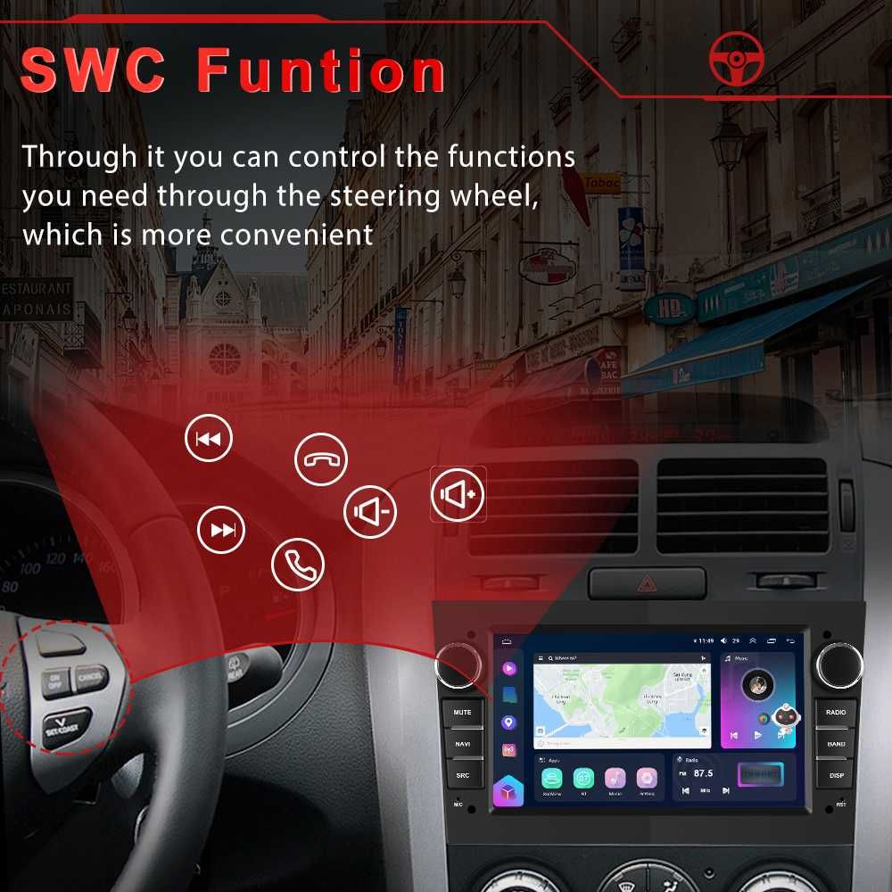 Rádio 7" Android 13 4+64GB 8-Core c/ CarPlay Opel Astra Corsa Vectra