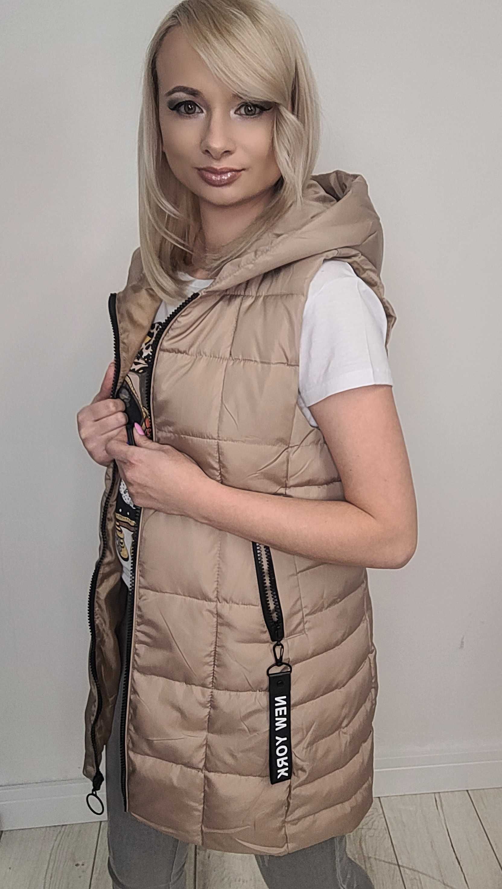 KAMIZELKA roz 3X-7XL bezrękawnik beż pikowana damska TU KUPUJESZ XXL