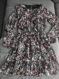 Sukienka House roz. M zwiewna czarna w kwiaty