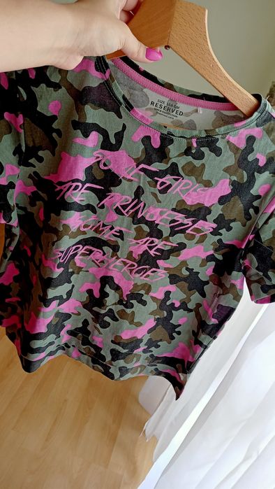 T-shirt moro i róż, top na krótki rękaw