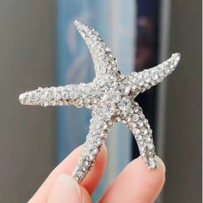 Broszka Złota Rozgwiazda Vintage Z Kryształami Srebrny