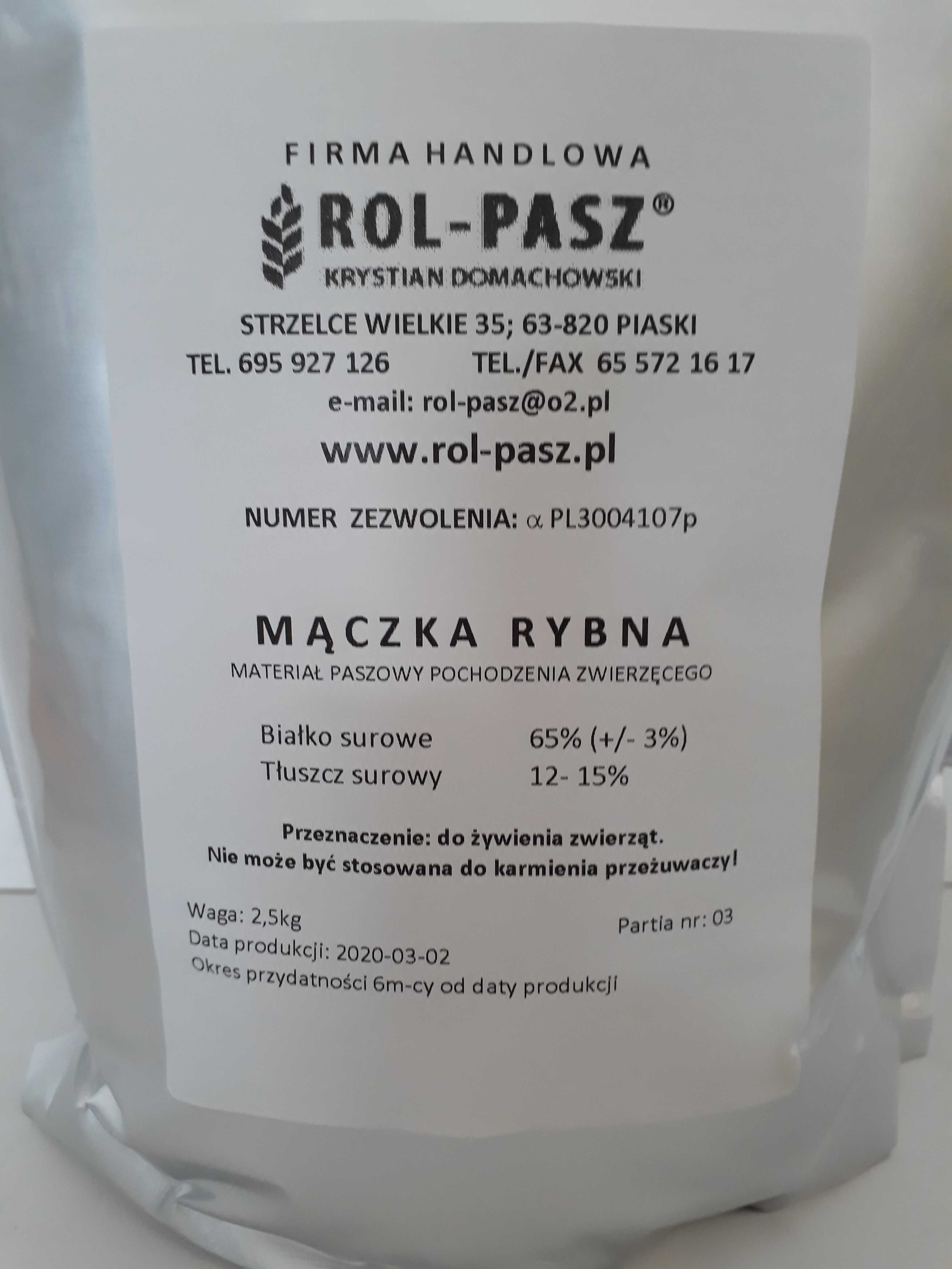 Mączka rybna paszowa polska białko 65% zanęt na ryby