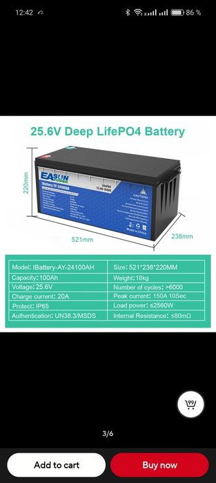Аккумуляторная батарея EASUN lifepo4 24v 100a