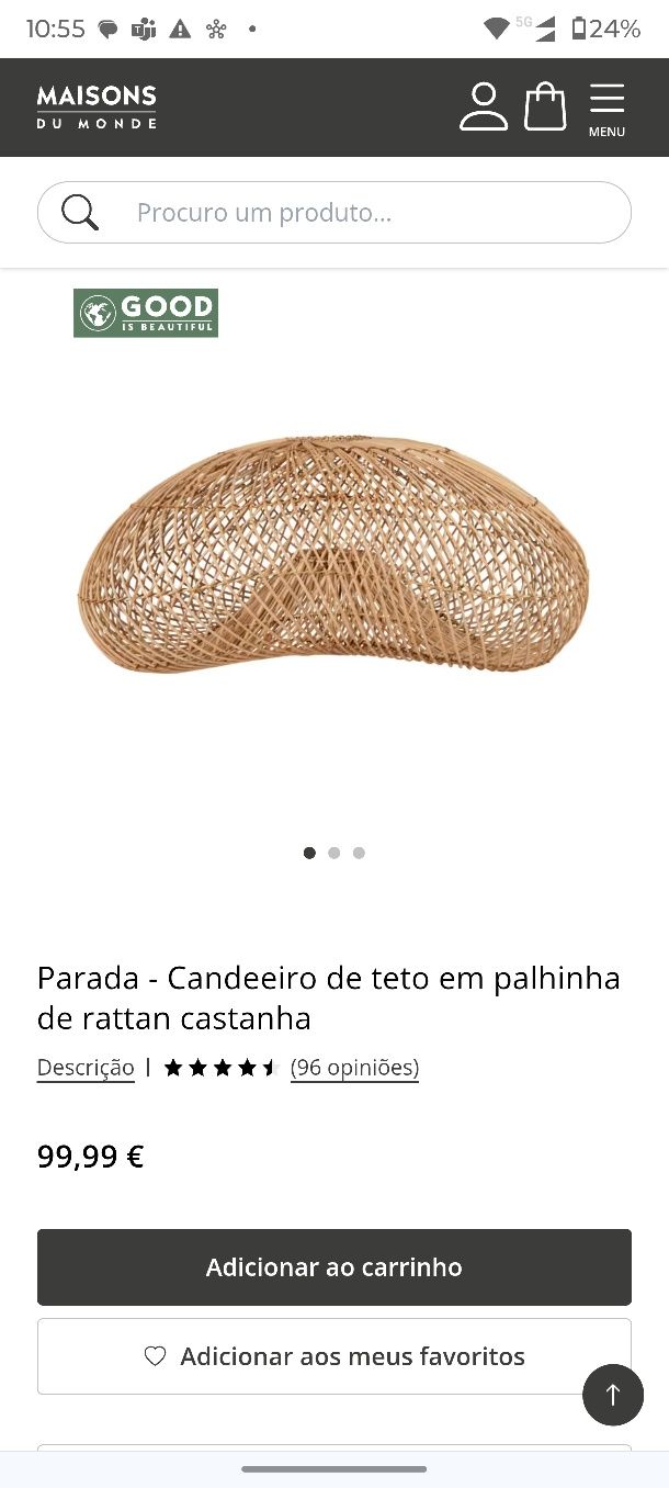 Candeeiro palhinha Rattan estilo Bali Maisons du Monde
