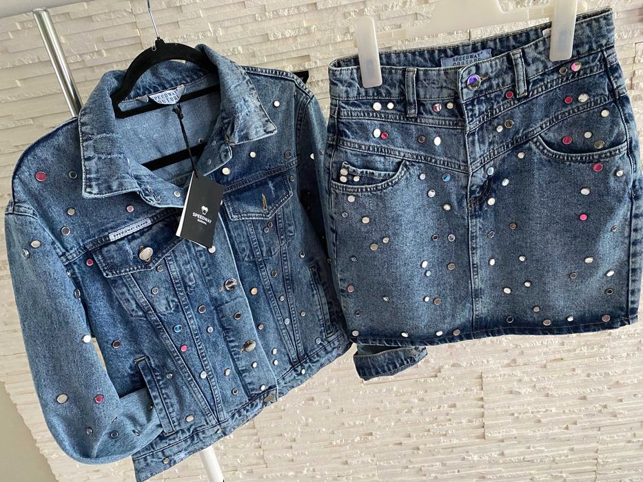 Speedway nowy set komplet dżinsowy lusterka katana spódnica