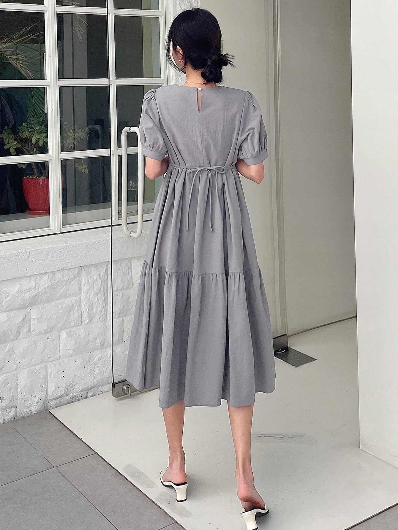 Sukienka Letnia Bawełniana Rozkloszowana Midi Szara Casual Dazy Xs 34