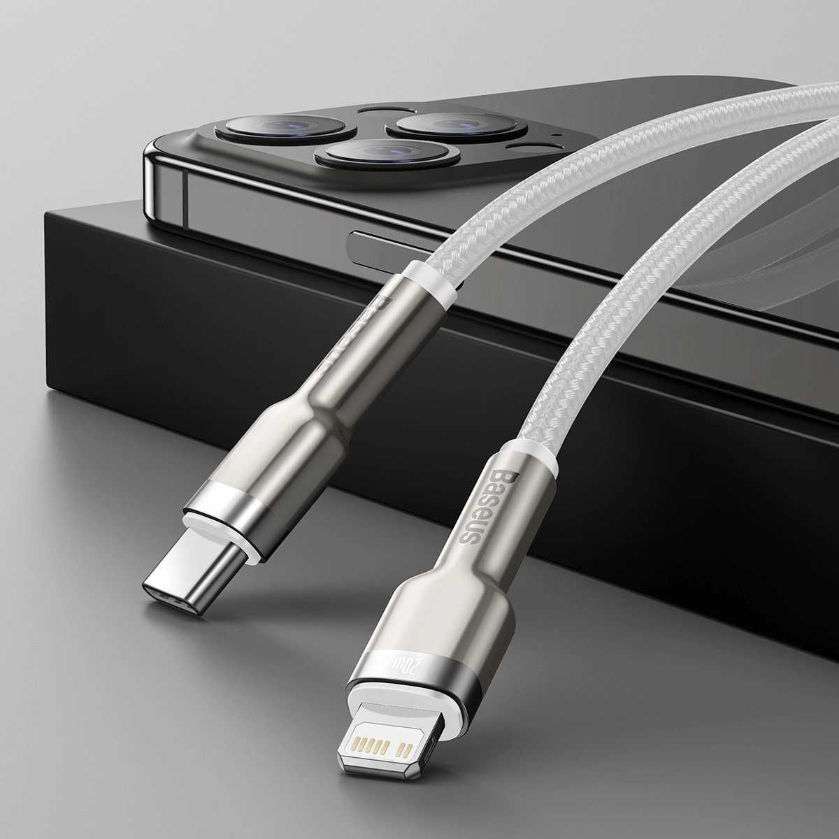 Kabel Baseus Cafule Metal Data USB-C / Lightning 20W PD 1 m - biały