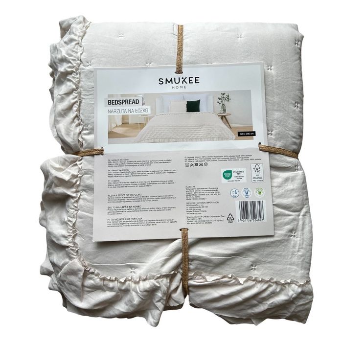 Narzuta z falbanką Smukee 220x200 cm kremowa