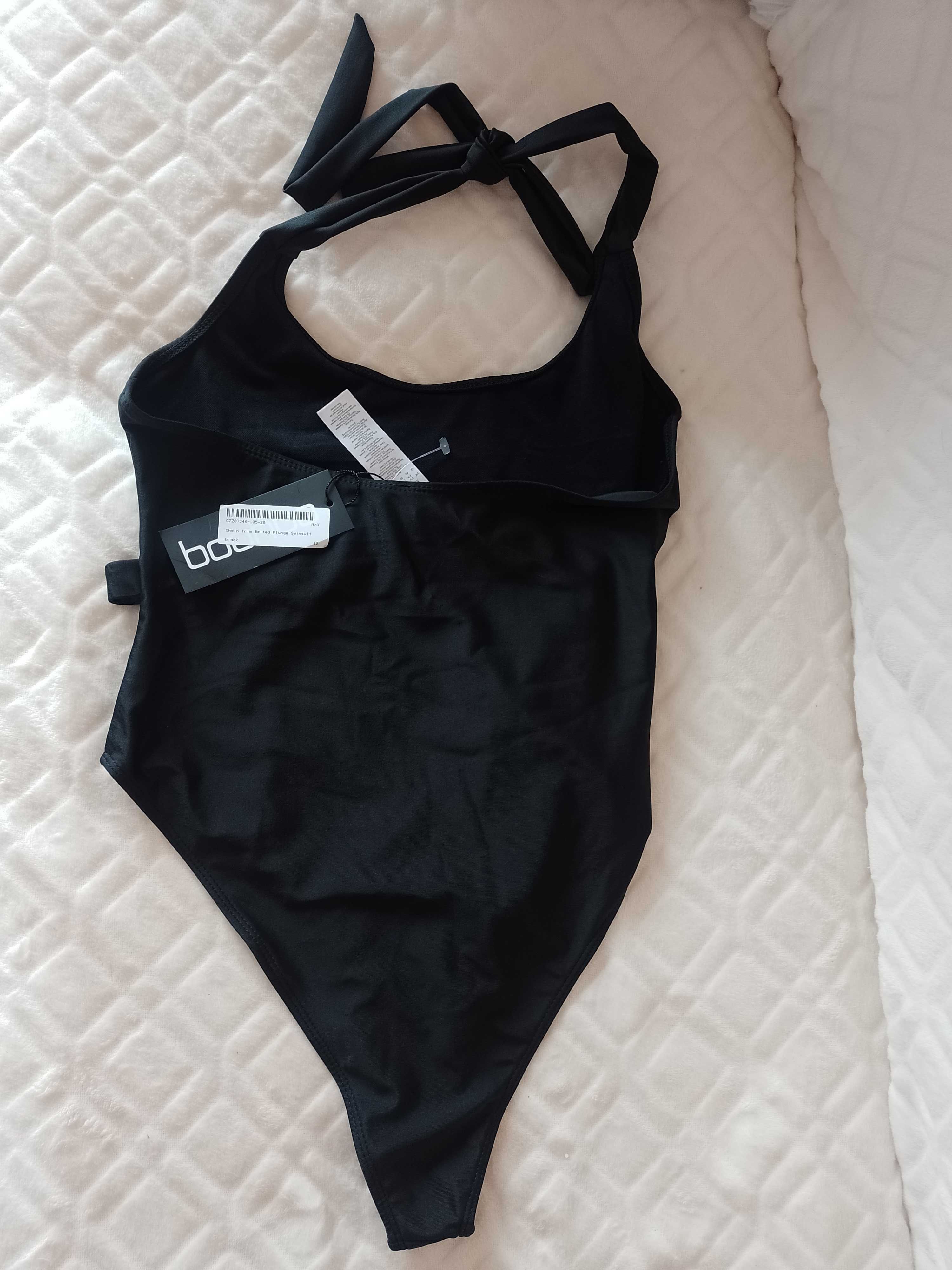 (40/L) Czarny strój kąpielowy z łańcuszkiem z Londynu, NOWY