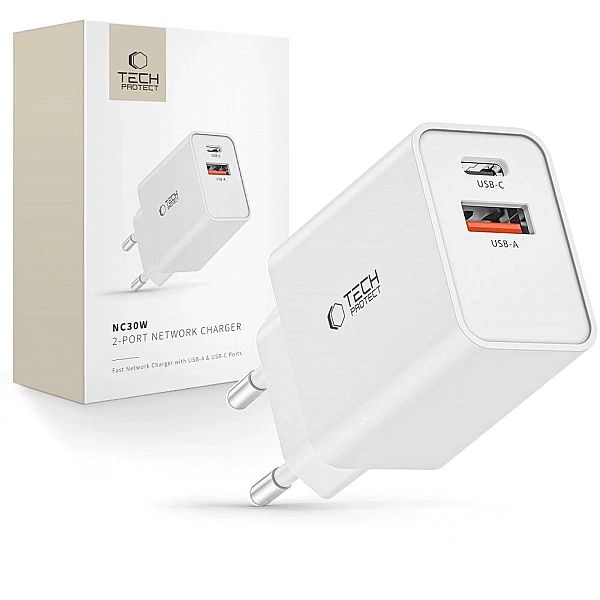 Ładowarka Tech-Protect NC30W sieciowa USB-C PD 30W / USB-A QC 3.0 - bi