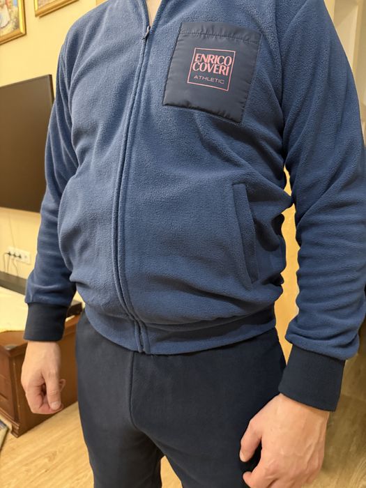 Чоловічий флісовий костюм Італія 48/Л/L синій з карманами на блискавці