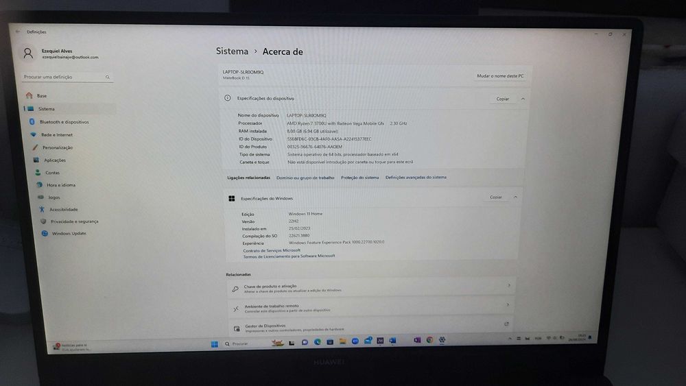 Huawei D15 Matebook Processador Ryzen 7