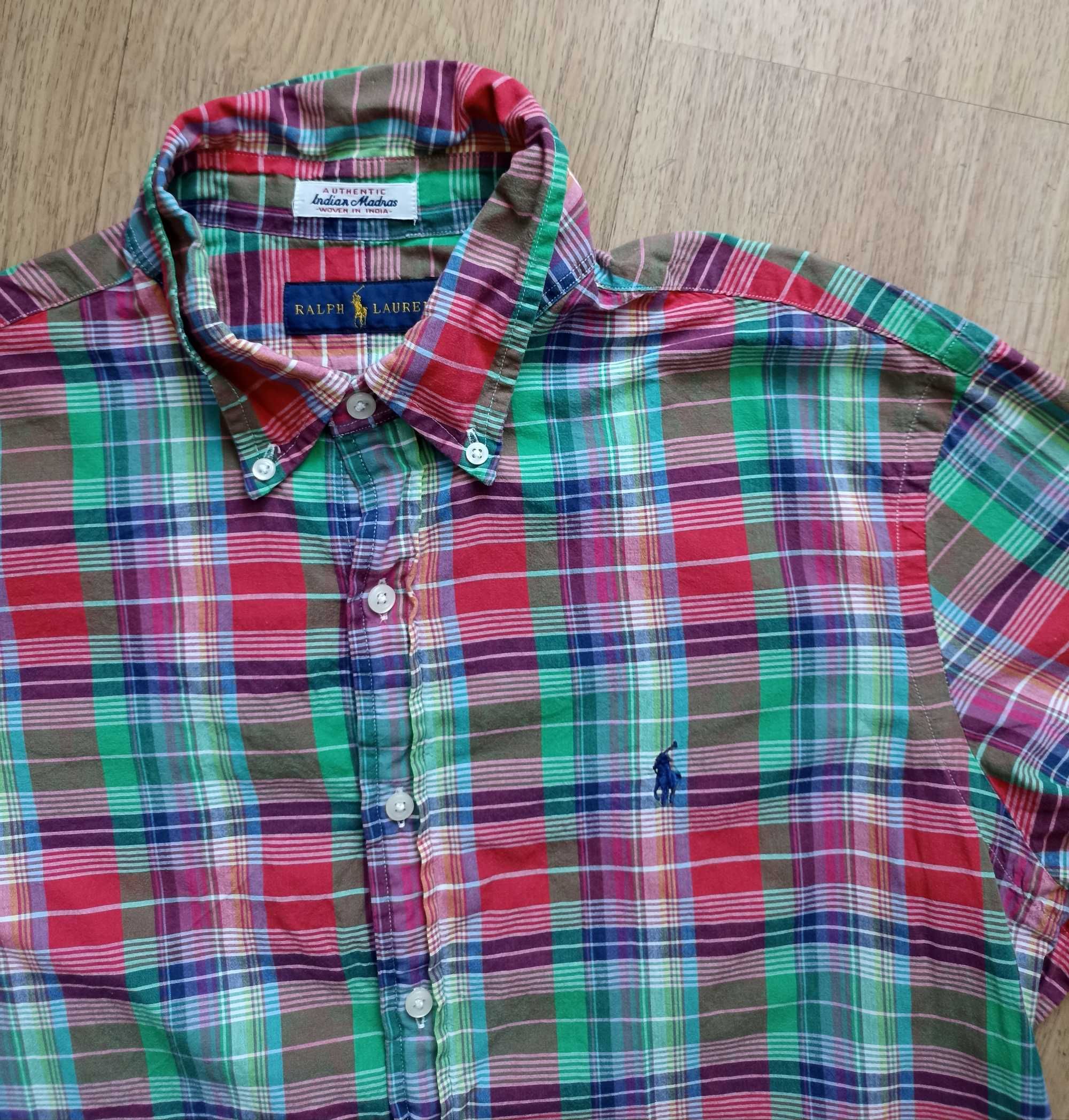 Ralph Lauren Indian Madras koszula na krótki rękaw kratę L/XL