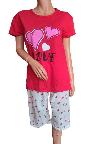 Piękna czerwona piżama w serduszka rozmiar L bawełna