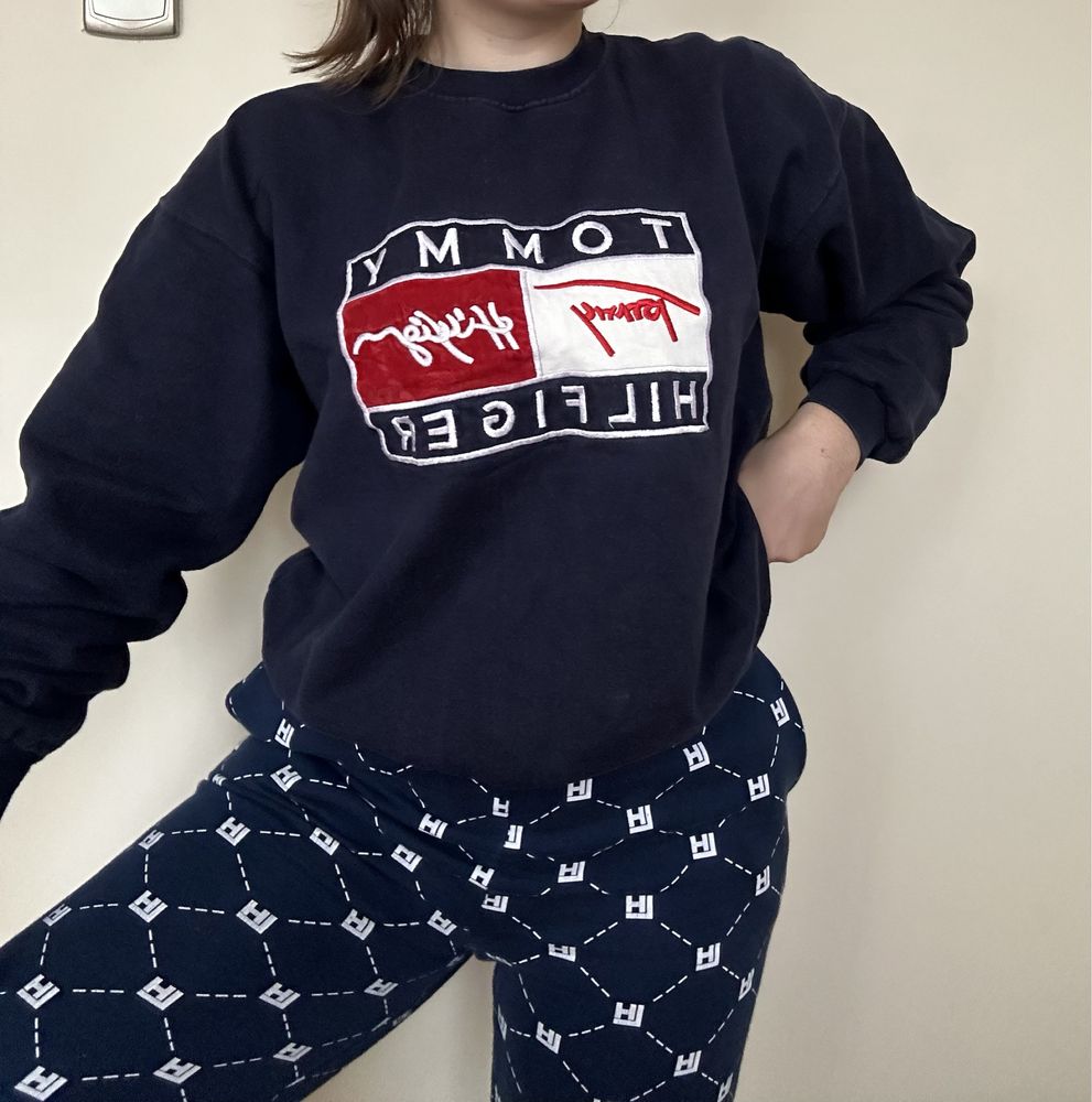 Granatowa bluza tommy hilfiger vintage oversize